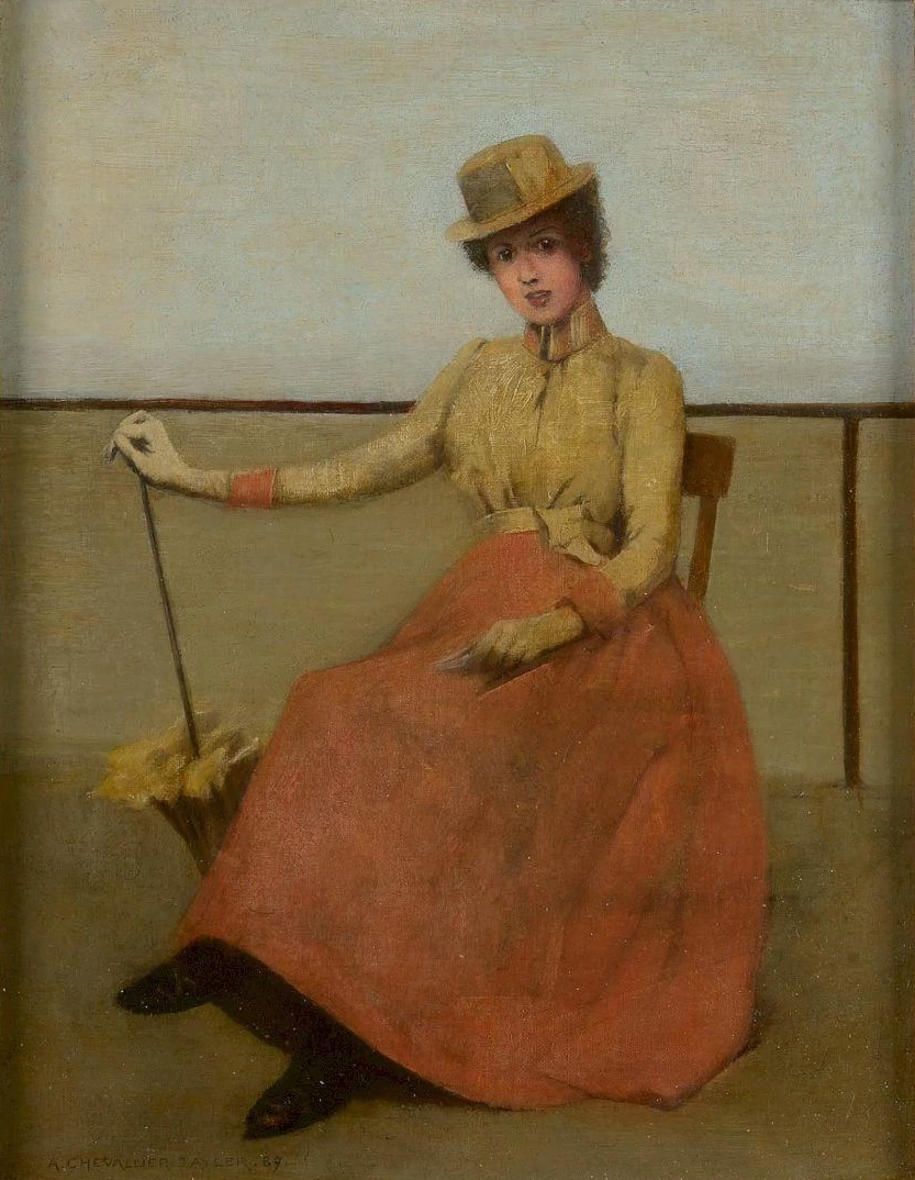 Donna elegante seduta con un ombrello